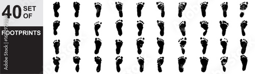 Set of human footprint vector for tracking, digital identity, and online data. Useful for illustrating a digital trail, user history, or a path of information.