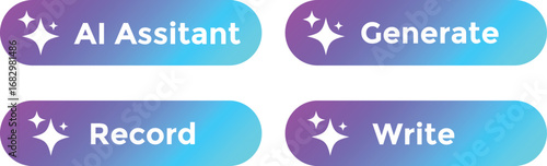 AI Assistant button. generate, record and write with ai. abstract glowing button. Chatbot assistant. web, neural network symbol. representing technology and business
