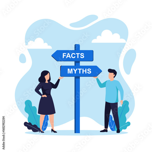 Confused by facts versus myths? Navigate information with this clear decision point illustration.