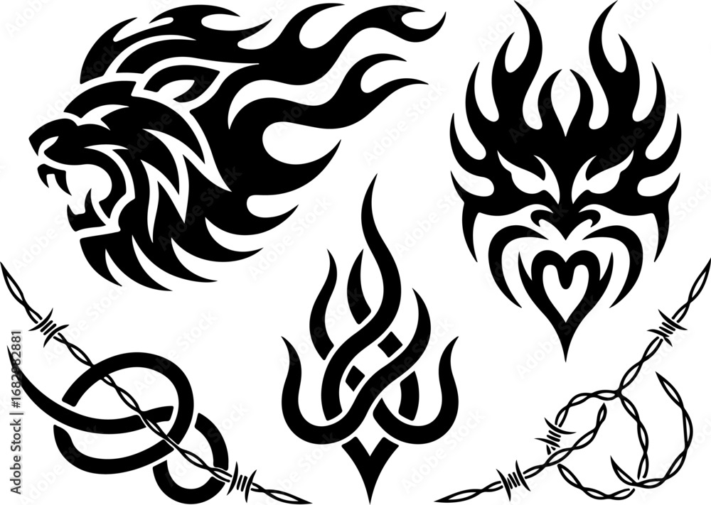 Obraz premium Tribal Lion Spirit Tattoos Vector Bundle