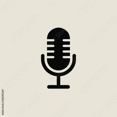 A simple flat vector illustration of a microphone on a white background, representing audio recording, voice communication, and broadcasting, ideal for graphic design