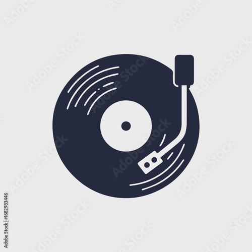 A flat vector illustration of a vinyl record player on a white background, representing music, retro style, and classic entertainment, perfect for graphic design projects