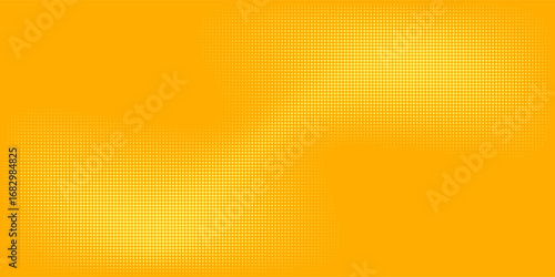 Yellow halftone pattern. Retro comic gradient background. Bright orange pixelated dotted texture overlay. Cartoon pop art faded gradient pattern. Vector backdrop for poster, banner, advertisement