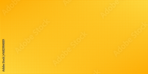 Yellow halftone pattern. Retro comic gradient background. Bright orange pixelated dotted texture overlay. Cartoon pop art faded gradient pattern. Vector backdrop for poster, banner, advertisement