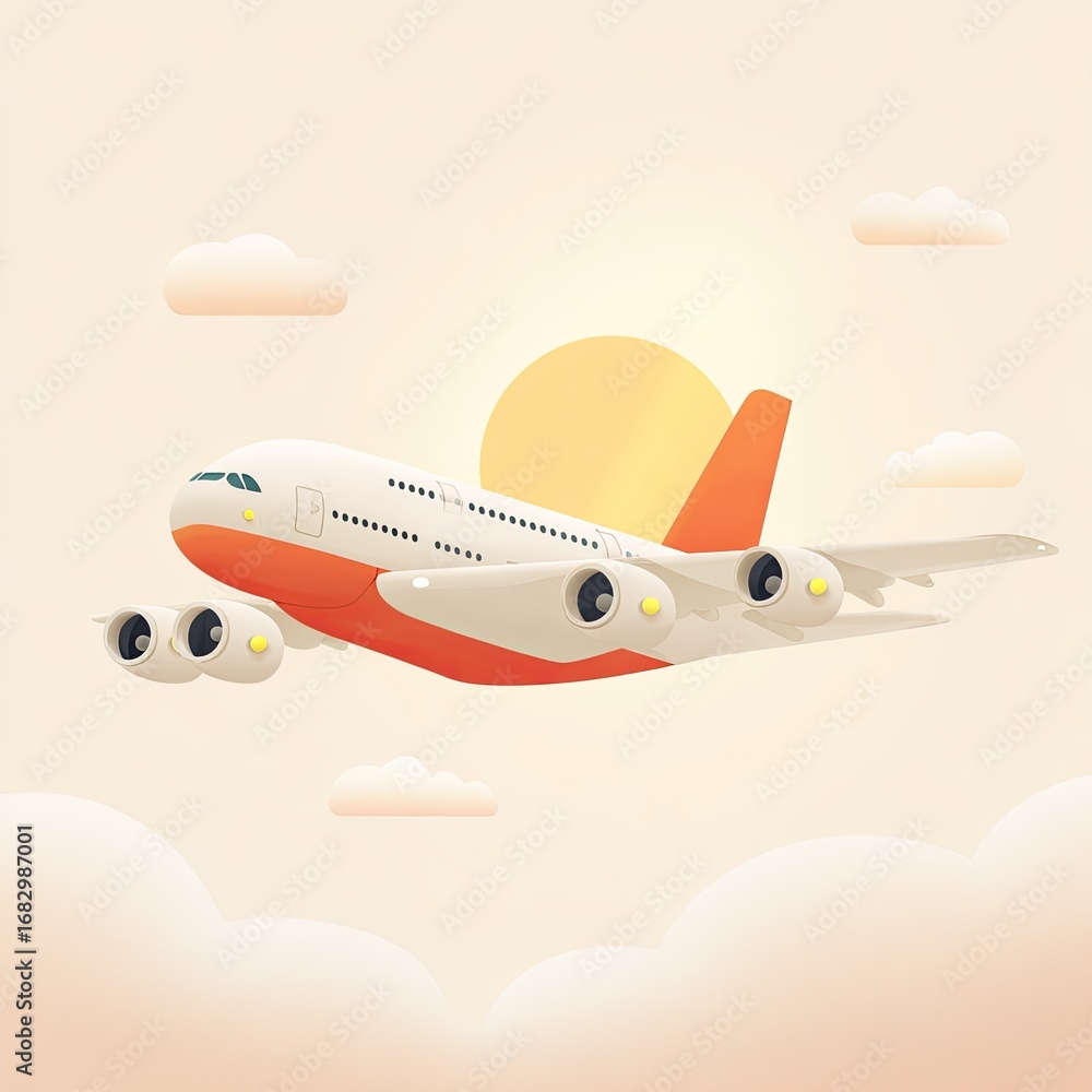 Fototapeta premium Cartoon airplane soaring through a pastel sky