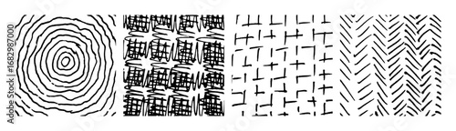 Set of monochrome hand-drawn crosshatch textures