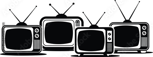 Group of vintage television sets with antennas in a retro style illustration