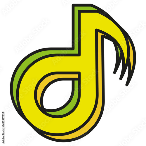 Colorful Cartoon Style Musical Note Symbol with Thick Outline Element