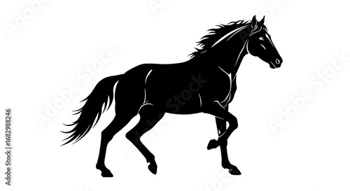 Dynamic silhouette of a galloping horse on white background