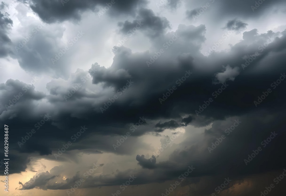 Fototapeta premium Heavy, dark storm clouds fill the frame, ominous and brooding, nimbus, illustration