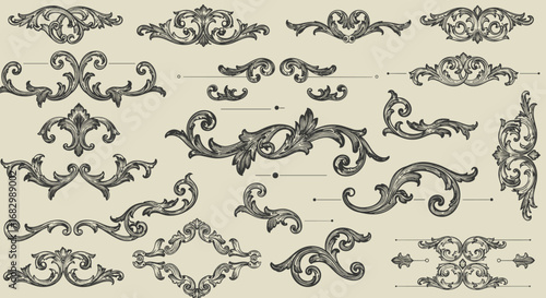 Vintage ornamental flourishes and swirls collection in detailed black line art