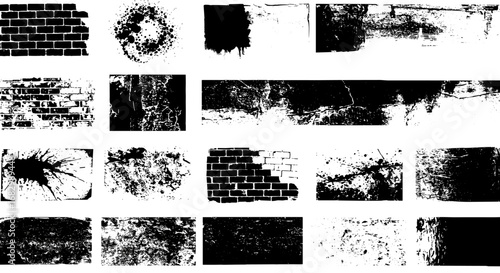 Grunge distressed brick and splatter textures collection for design projects