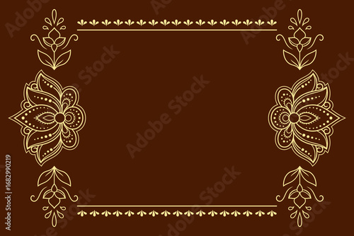 Frame in eastern tradition. Stylized with henna tattoos decorative pattern for decorating covers for book, notebook, casket, magazine, postcard and folder. Flower border in mehndi style.
