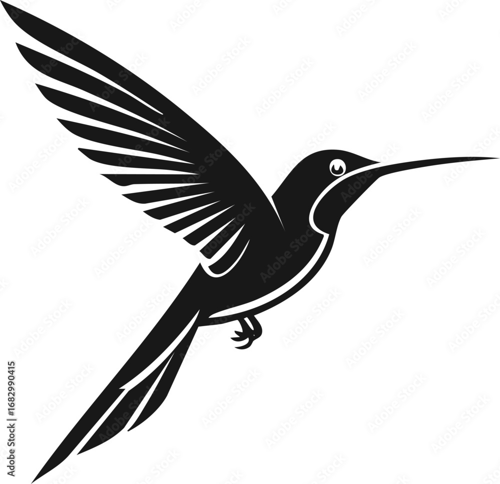 Obraz premium Hummingbird Bird Vector Logo in Minimalist Black and White, Simple Design Ideal for Wildlife Branding and Nature Illustration 
