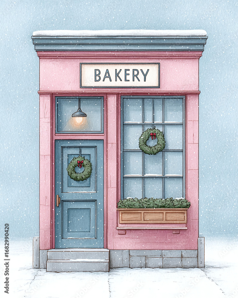 Obraz premium Charming Pink Bakery in Winter