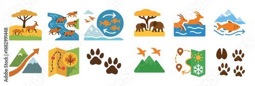 Colorful Animal Migration Icons