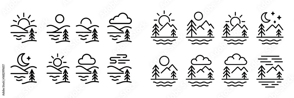 Fototapeta premium Lake Landscape Icon Set