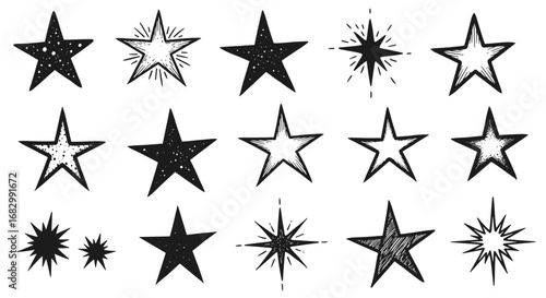 Diverse hand-drawn star designs perfect for creative projects