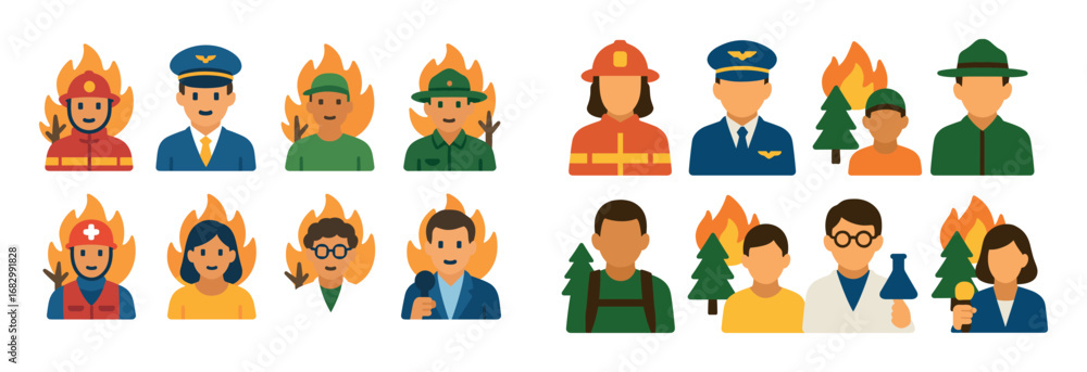 Fototapeta premium Forest Fire Heroes Icons
