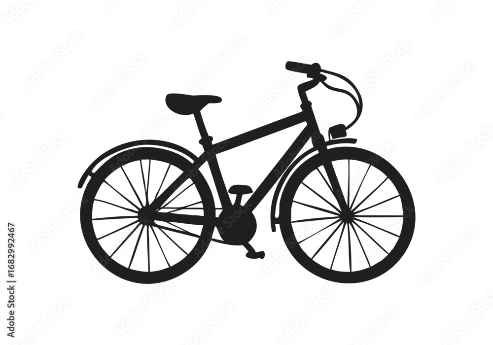 Fototapeta premium Black Silhouette of a Bicycle on White Background bike cycling with Vector Design
