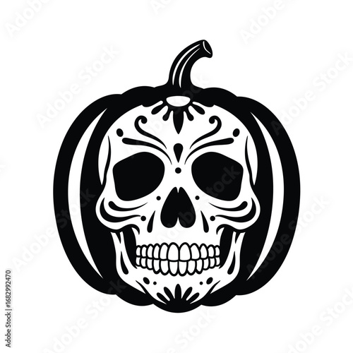 Black pumpkin skull vector illustration white sugar