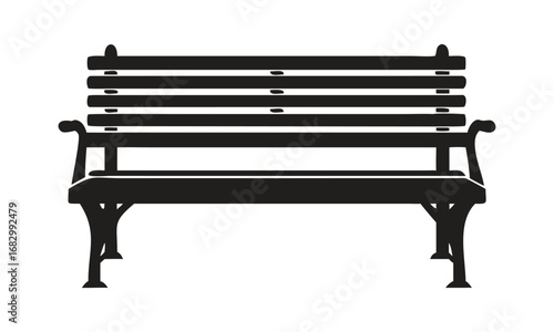 Black Silhouette of a Classic Park Bench on White Background seating outdoor with Vector Design