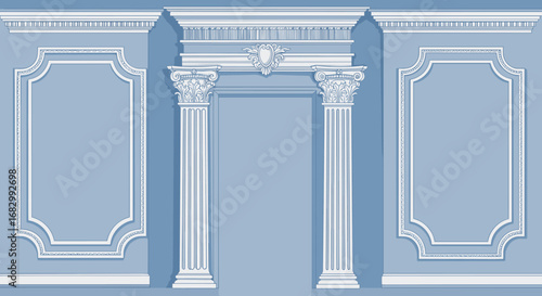 Elegant neoclassical architectural doorway with ornate corinthian columns and molding