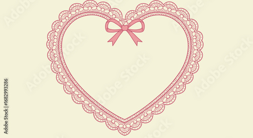 Elegant heart frame with lace border and bow on soft background