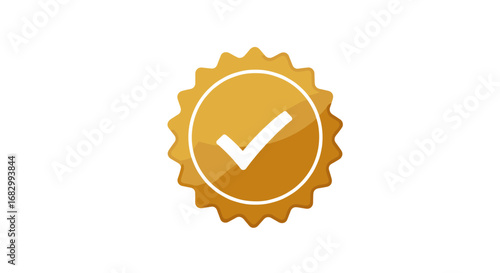 Golden verified badge icon with checkmark for quality assurance and certification