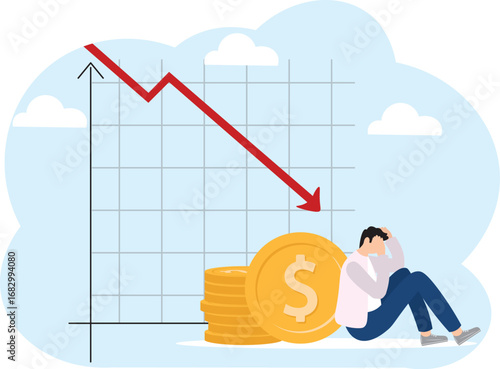 dollar investment, ingot or bullion price rising down, price gain or trading dollar to make profit, financial or value increase concept, businessman investor with dollar bullion rising down graph.