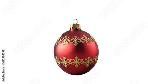 Red Christmas ornament ball with golden cap, isolated on transparent background 