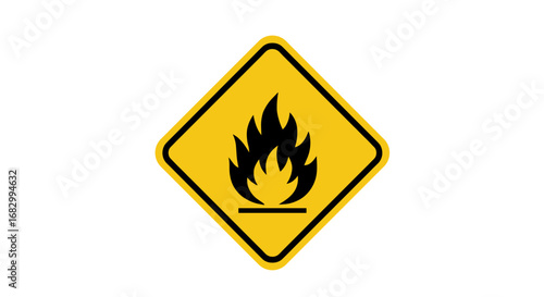 Caution sign with flame symbol in yellow diamond design for safety alerts