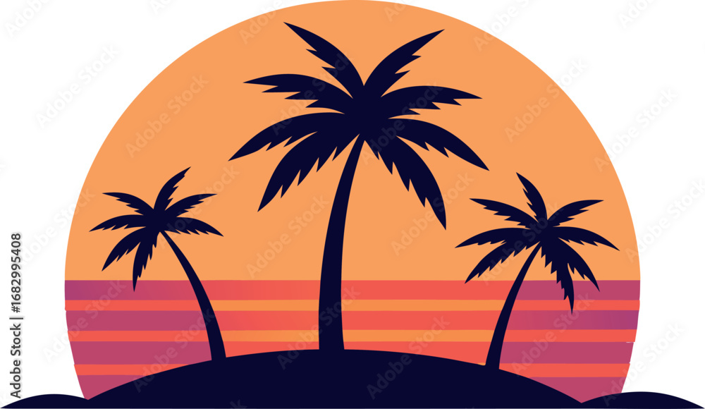 Fototapeta premium Minimalist Vector Art of a Tropical Paradise at Su