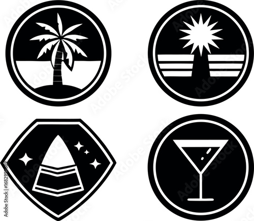 Set of Four Vector Badge Icons a Setting Sun a S