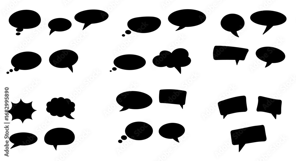 Fototapeta premium Variety of speech bubbles in black silhouette style for creative communication design