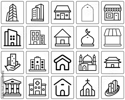 Collection Icon Illustrations House, Buildings, and Architectural Designs