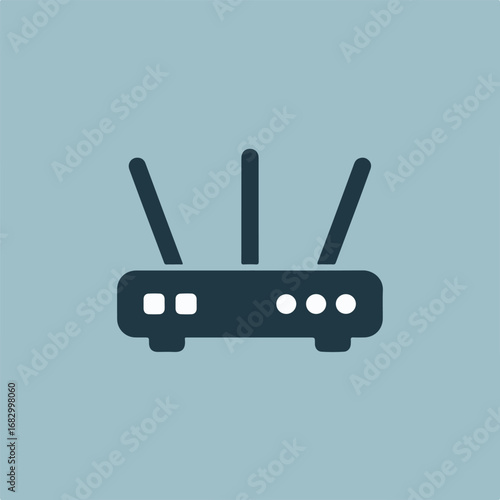 Illustration of a wireless router with three antennas, symbolizing internet connectivity and network technology for home or office use, showcasing modern communication