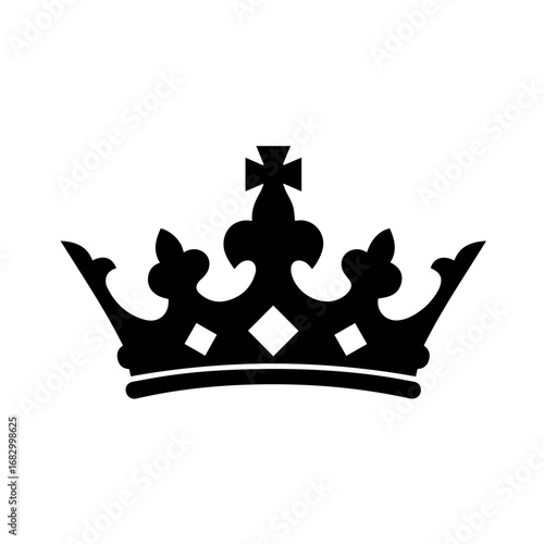 European style crown with cross silhouette vector illustration. Simple black and white silhouette vector for royal crown. Crown drawing