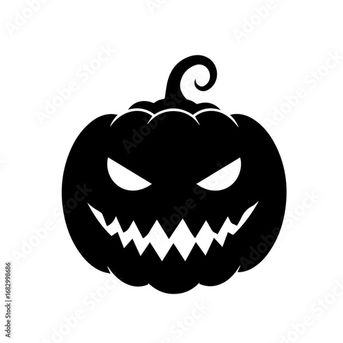 Halloween jack o lantern silhouette vector illustration. Simple black and white silhouette vector for Halloween celebrations. Fall Autumn pumpkin jack o lantern drawing isolated