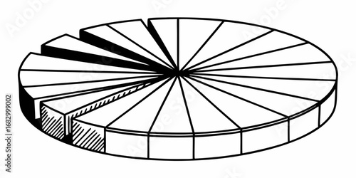 Isometric pie chart with slices removed showing a three dimensional perspective of data representation