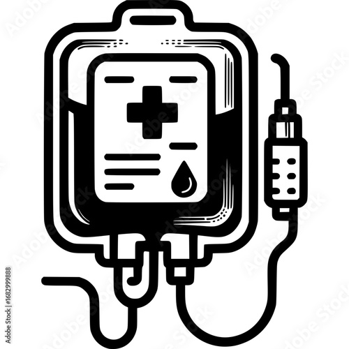 Blood Donation Icon: A symbolic depiction of a blood bag, conveying the essence of blood donation. Illustrative, monochrome, and focused on health and donation.