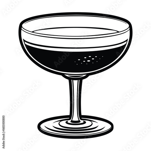 Black and White Cocktail Glass Illustration Perfect for Menus and Websites on White Background