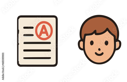 Smiling student happy with excellent A grade on test.