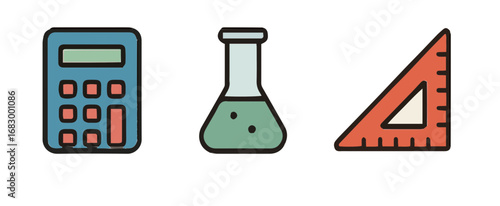 Educational and scientific tools, simple cartoon style.