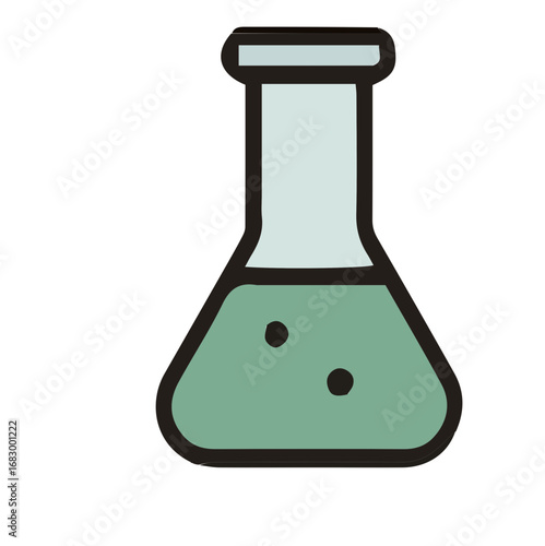 Simple cartoon icon of a chemical flask with green liquid
