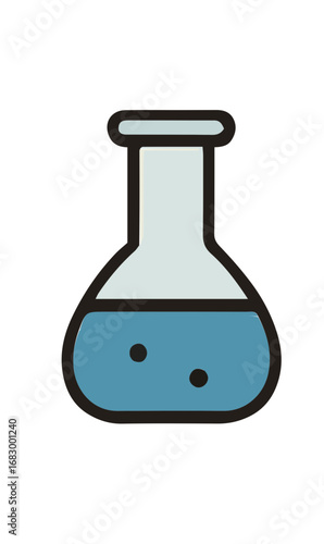 Minimalist lab flask with blue liquid for science