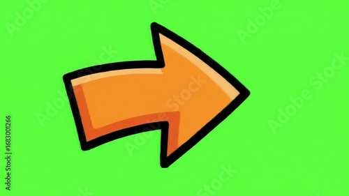 Cartoon Orange Arrow with Black Outline on Green Screen
