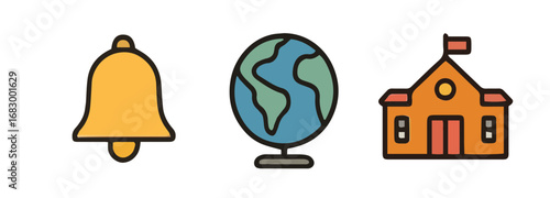 Simple, colorful education symbols for learning.