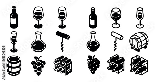 Isometric Wine Icons Grid