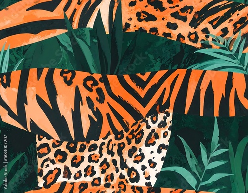 Tropical animal print collage
